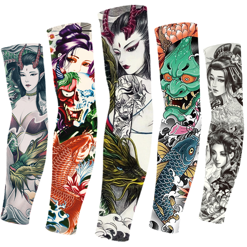 Ice Silk Tattoo Sleeves for Men, Outdoor Driving Sun Protection Sleeves, Women's Cycling Arm Protectors, Trendy Men's Arm Sleeves