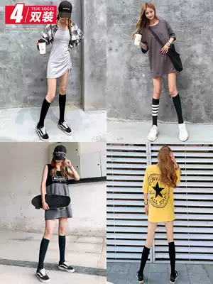 Calf socks women's medium and long version of black long tube autumn, winter, spring and summer mid-tube over-the-knee half-high tube thin leg ins street trend