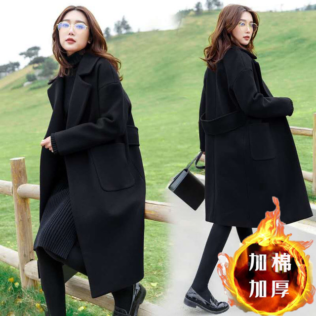 Clearance full stock wool woolen coat for women, cocoon shape, slim, mid-length, loose, large size, versatile woolen coat for obese mm