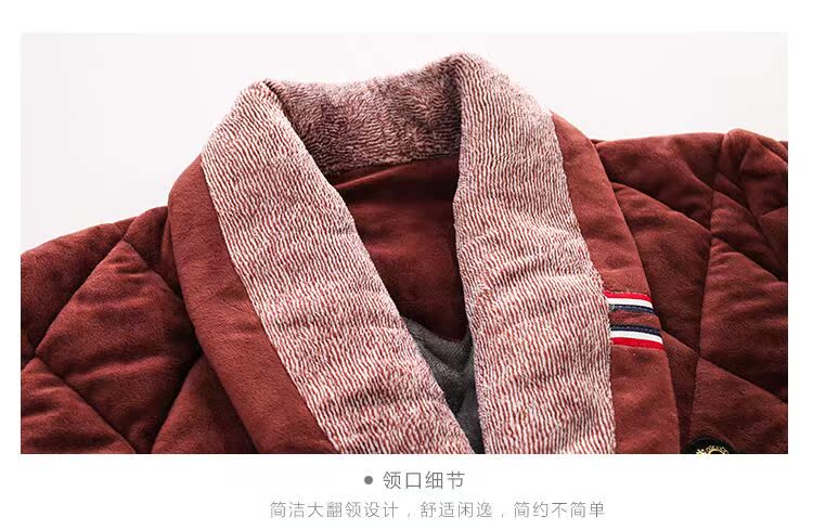 Nhung nhung ba lớp chần cộng với nhung dày áo choàng nam mùa đông trung niên ấm áp nam XL mùa đông cộng với phần dài váy ngủ nữ