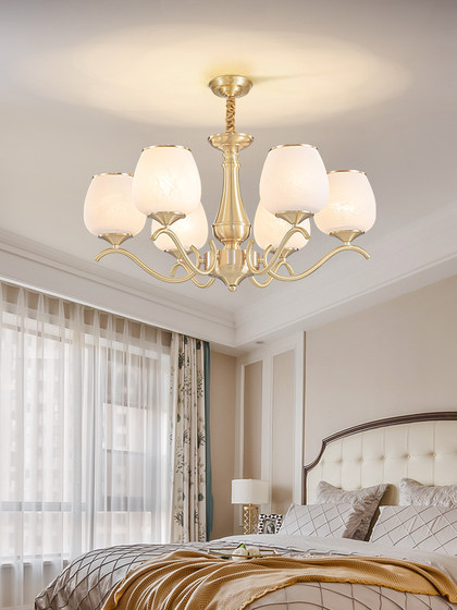 American-Style Chandelier, All-Copper Living Room Lamp, Modern, Simple and Elegant, European-Style, French-Style, Cream-Style, Light Luxury Bedroom and Dining Room Lighting Fixtures