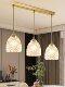 All-Copper French Minimalist Dining Room Chandelier with Three Heads, Modern Creative Rectangular Dining Table Bar Lamp, Bedside Small Chandelier