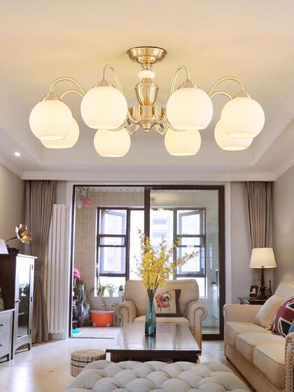 All-Copper French-Style Living Room Lamp, Modern Minimalist Chandelier, American Cream-Style Bedroom Main Light, Ceiling Lamp, Vintage Lighting Fixtures