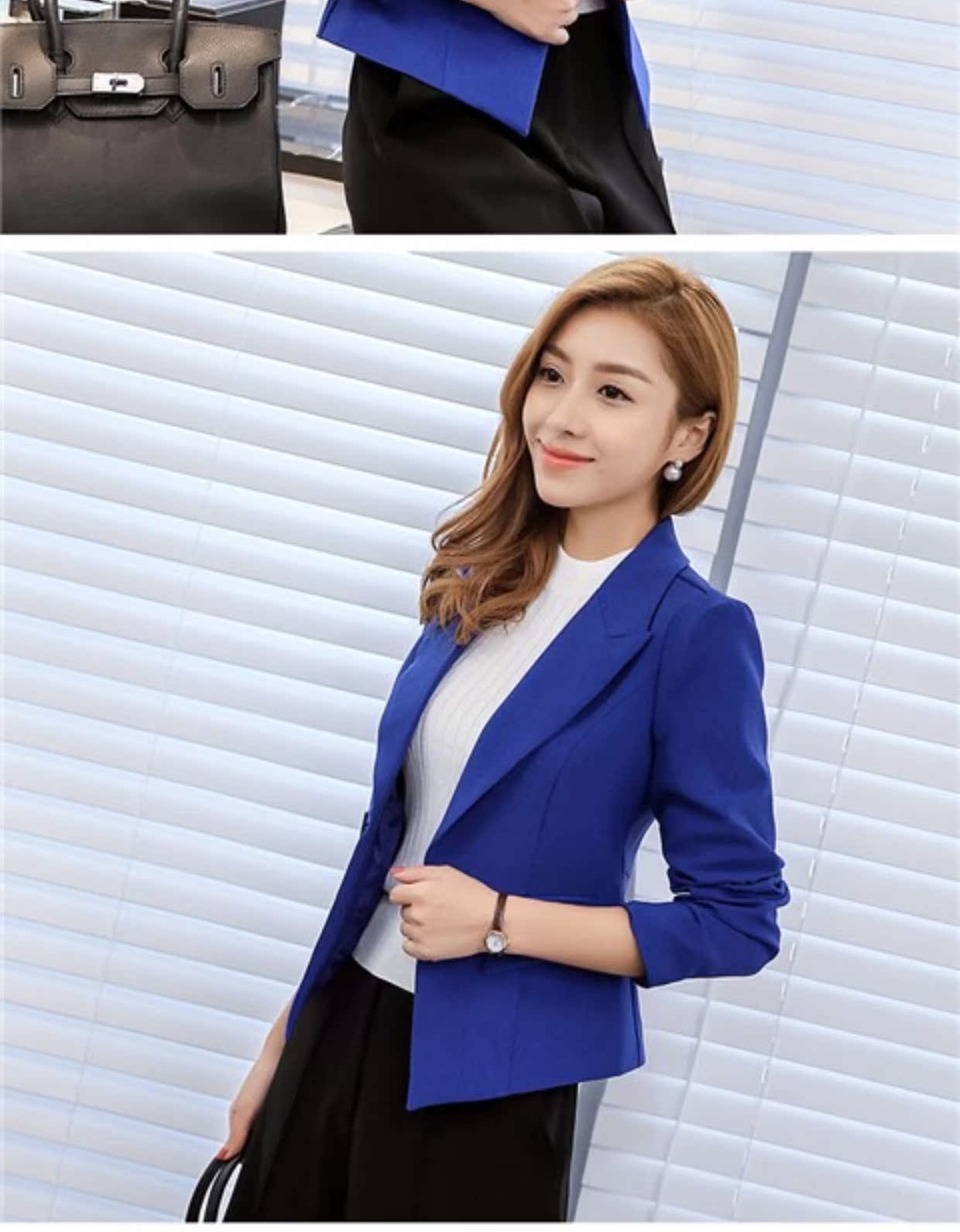 Bộ đồ thời trang khí mùa thu đông Hàn Quốc áo dài tay ve áo một nút Slim lady chuyên nghiệp để diện đồ công sở nhỏ bộ vest nữ