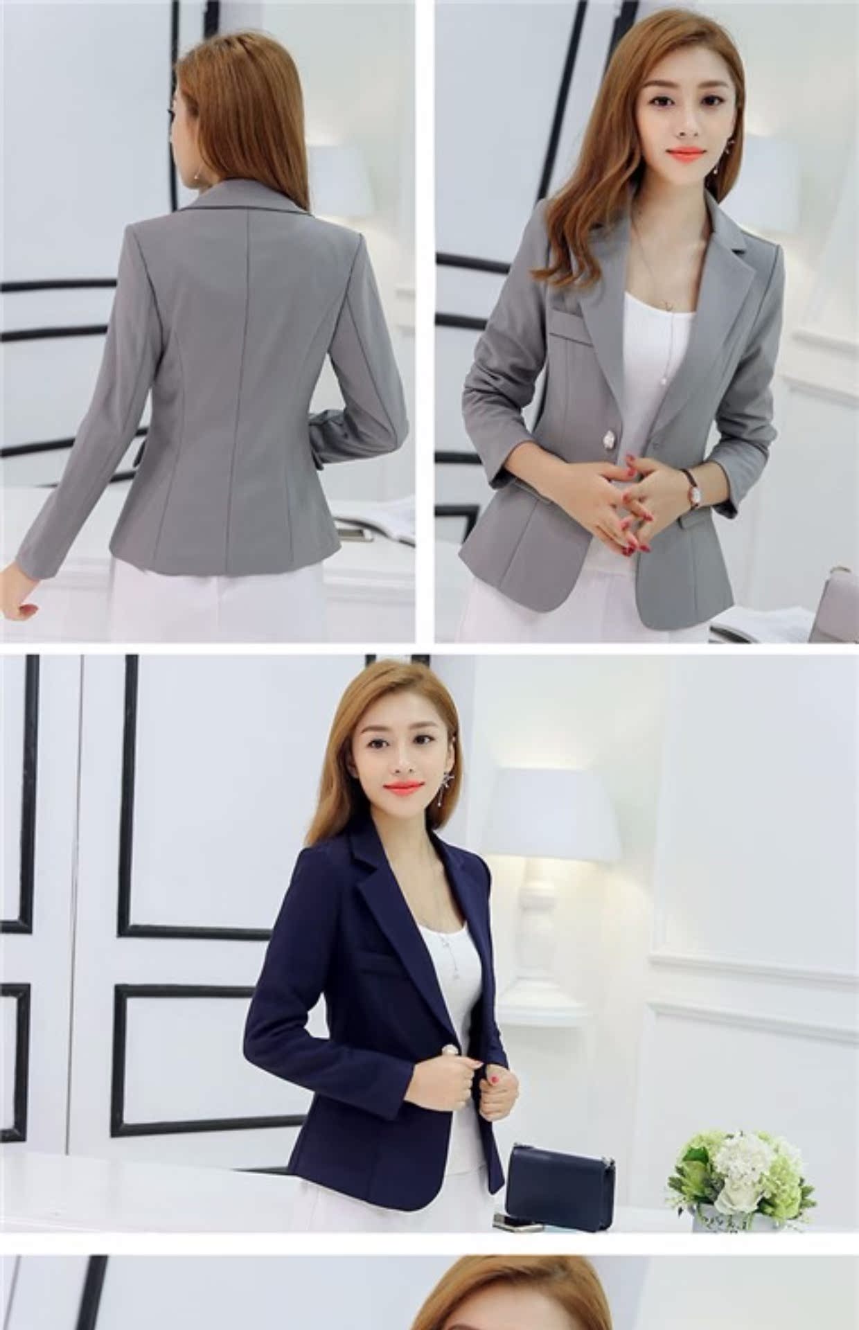 Thời tiết khí tiết Bộ đồ nhỏ nữ mùa thu đông Bộ đồ nữ Hàn Quốc Slim Solid Color Một nút dài tay áo khoác mỏng thời trang công sở hàn quốc