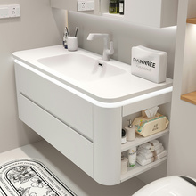 Double suction side storage bathroom cabinet ceramic integrated basin washbasin washbasin cabinet combination white Nordic