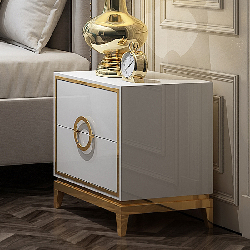 American light luxury bedside table postmodern bedside table Hong Kong-style bedside stainless steel hardware bedside table