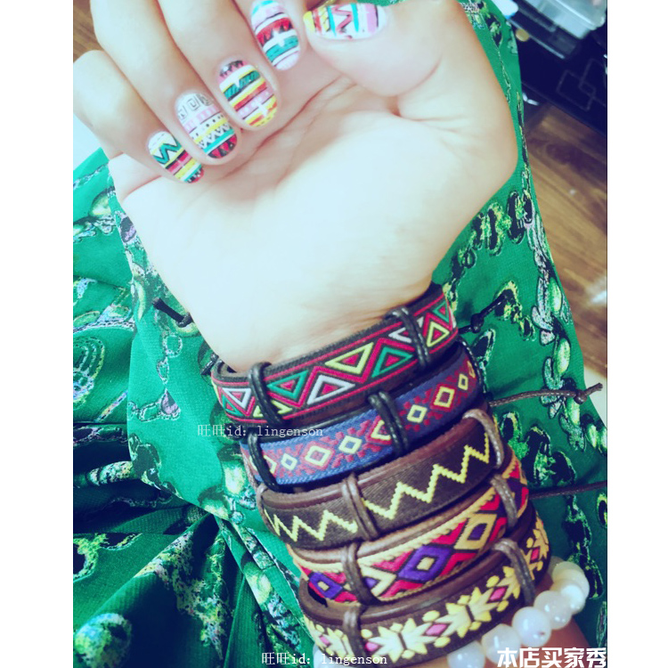 Hàn Quốc Đồng bộ Mới Nepal Phong cách Quốc gia Vòng tay Handmade Handmade Da Vintage Dây đeo tay Da vòng tay trơn vàng 18k