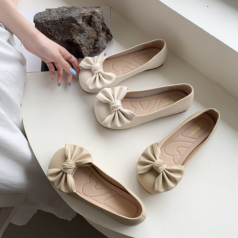 Evening wind single shoes summer women's flat soft bottom 2022 new shallow mouth all-match bow beanie shoes gentle fairy shoes