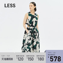 less dress summer new sleeveless side pocket design printed elegant long dress female 295500060