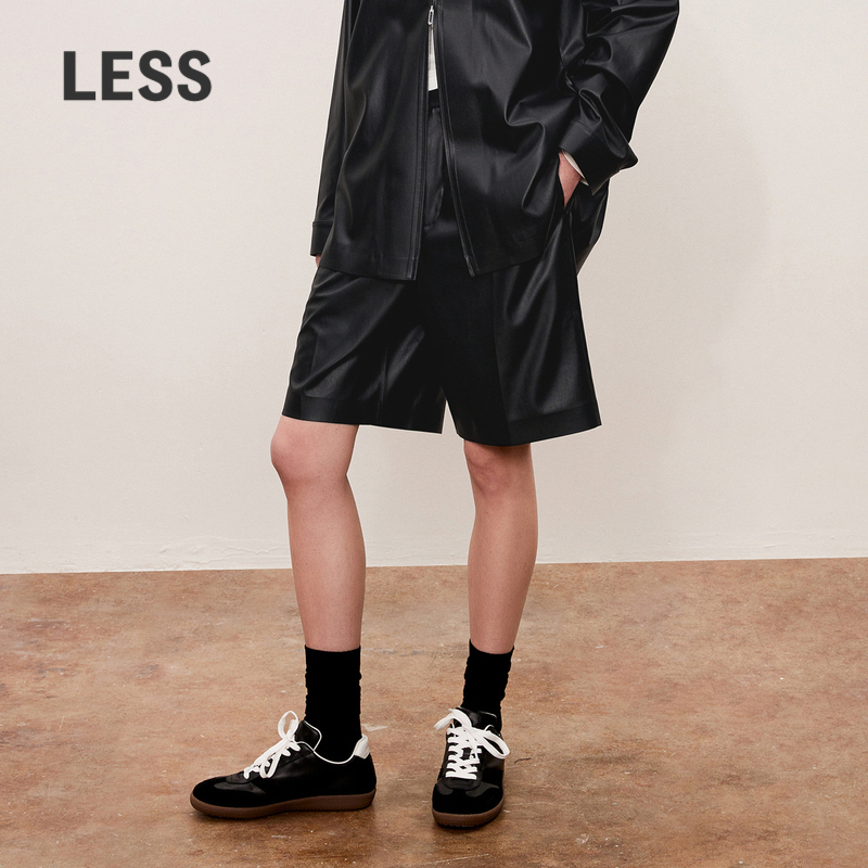 Less Retro High-Waisted Pu Leather Shorts for Women Casual Straight Work Clothing Black Versatile Mid-Pants for Women 2O8E10340 Less Retro High-Waisted Pu Leather Shorts for Women Casual Straight Work Clothing Black Versatile Mid-Pants for Women 2O8E10340