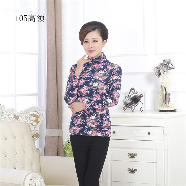 Áo sơ mi nữ tay dài trung thu mùa thu cho mẹ với áo cotton nửa cổ cao màu trơn áo thun trung tính đơn giản mẫu áo sơ mi cho người lớn tuổi