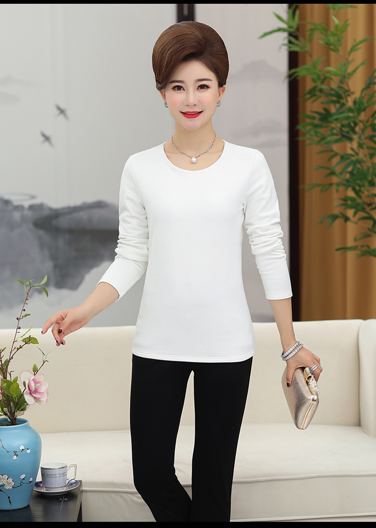 Áo dài mùa thu cho phụ nữ trung niên dài tay của phụ nữ Áo cotton cổ tròn màu rắn Áo thun trung niên đơn giản áo phông nữ