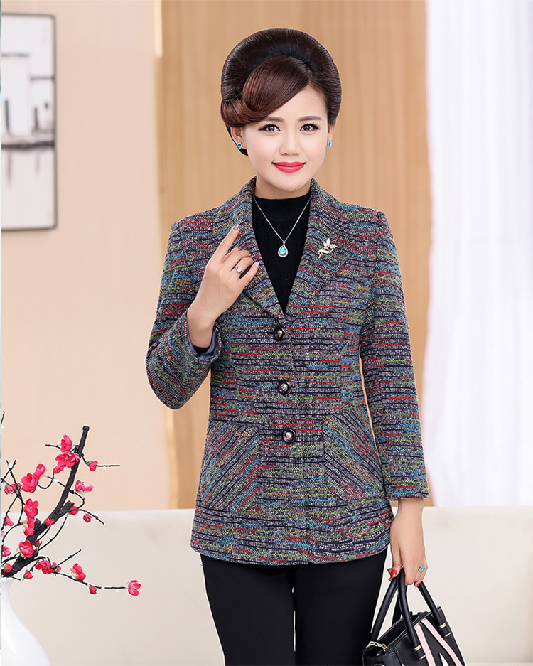 Người mẹ trung niên mùa xuân và mùa thu áo khoác mỏng giản dị 40-50 tuổi Phụ nữ trung niên mặc bộ đồ rộng kích thước nhỏ bộ vest nữ công sở cao cấp