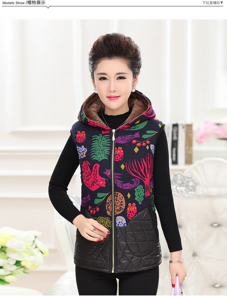 Mùa thu và mùa đông Phụ nữ trung niên và người già xuống áo vest bằng vải vest áo khoác nữ cao cấp