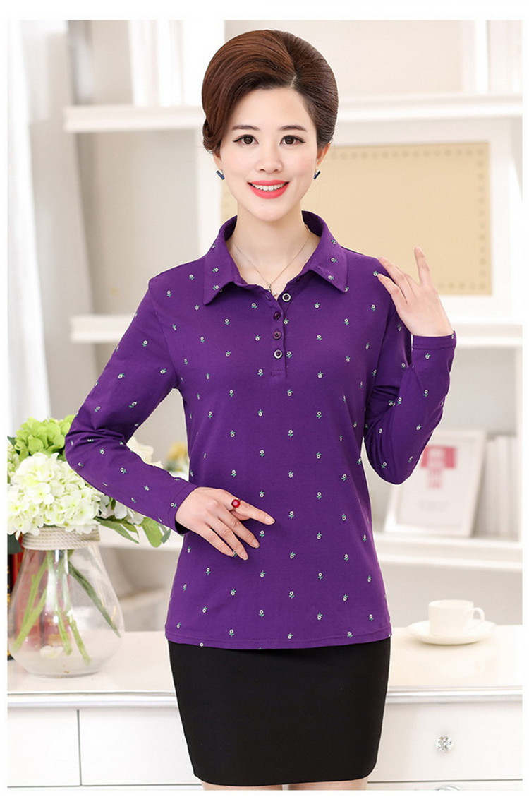 Áo thun nữ tay dài trung tính và mập mạp cộng với áo thun cotton cho bé gái mùa thu với áo sơ mi cotton hàng đầu áo vest nữ trung niên