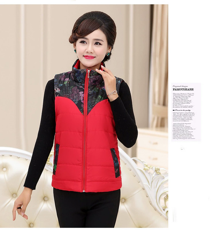 Áo vest nữ trung niên mùa thu và mùa đông size lớn cho nữ trung niên vest xuống vai áo khoác cotton mẹ vest vest ngắn