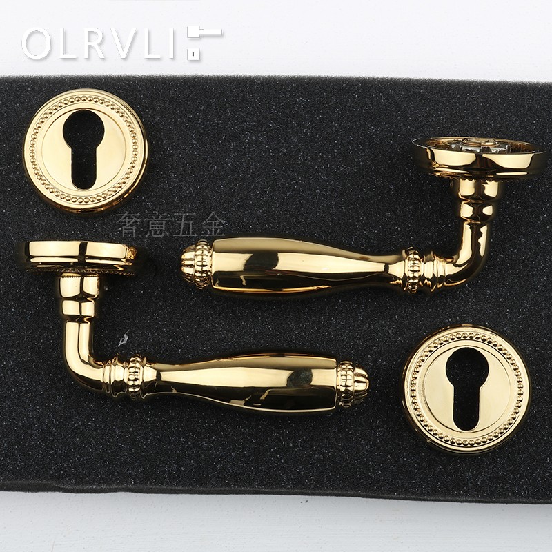 Italy imported agb magnetic mute lock body golden pure copper French two-piece door lock American brass door handle