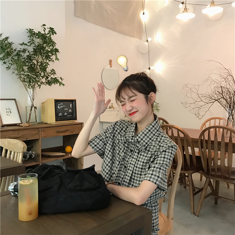 VK旗艦店 韓系寬鬆復古格紋套裝短袖裙裝