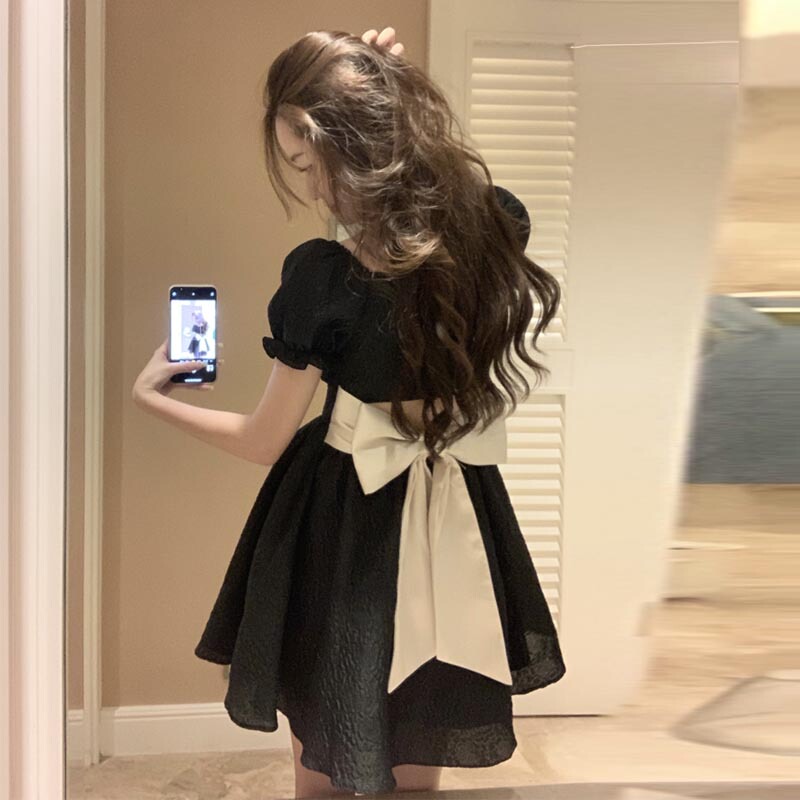 Plus-Size Women's Summer Dress for Slightly Chubby Women, Waist-Cinching, Slimming, Bow-Tie, A-Line, Concealing, Age-Reducing, Elegant Dress