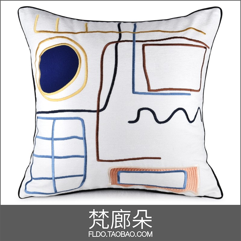 Fan Langduo model room cushion home soft pillow pillow bag boy children's room line graffiti embroidery white