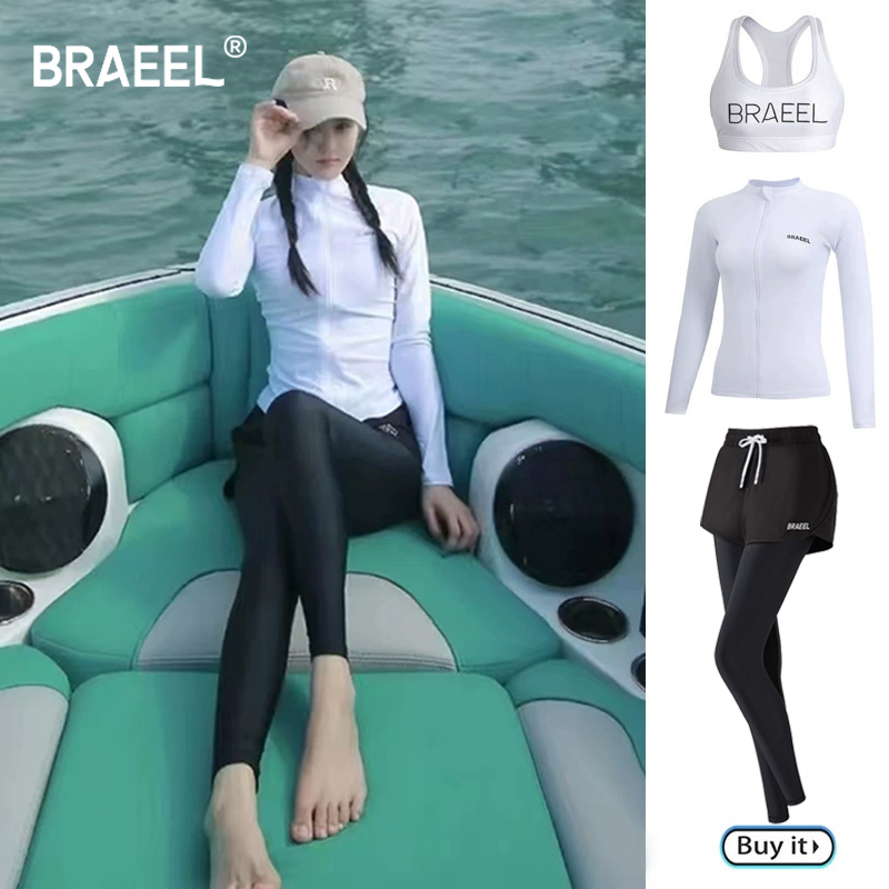 Women's Plus-Size Two-Piece Swimsuit with Long Sleeves and Long Pants, Sun-Protective, Quick-Drying, Conservative, Slim-Fitting, Slimming Rash Guard, Snorkeling Suit for Women