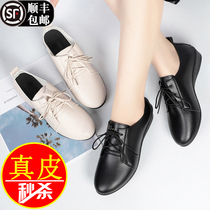 Foot Yirkang autumn leather single shoes women 2021 New lace-up flat slope heel soft bottom non-slip casual small leather shoes