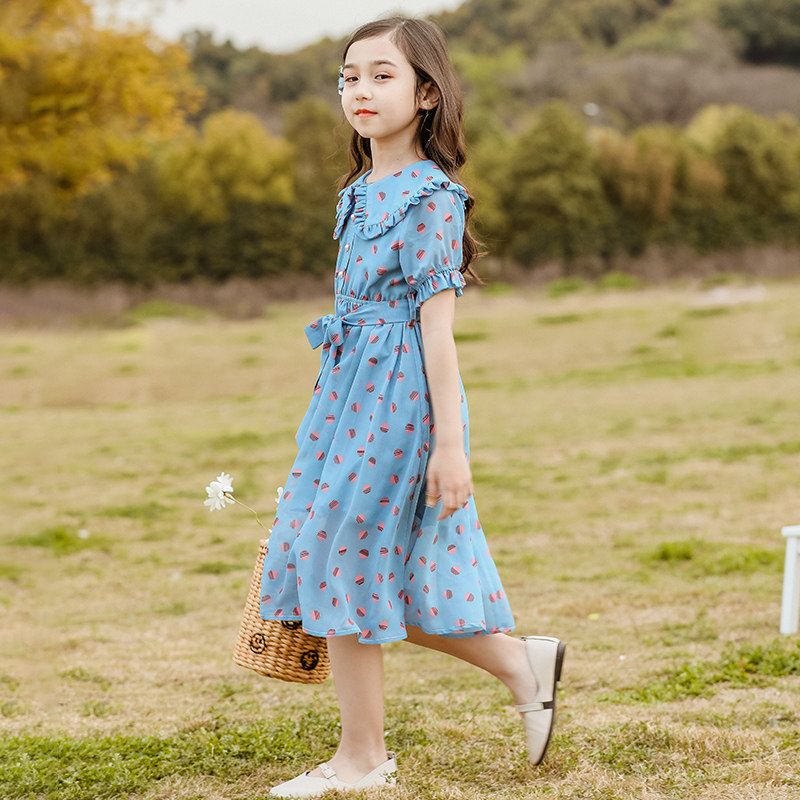 Online Red Girl Foreign Pie Dress Child Princess Dress Summer Dress 2022 New CUHK Fairy Fairy THIN SNOW SPINNING DRESS