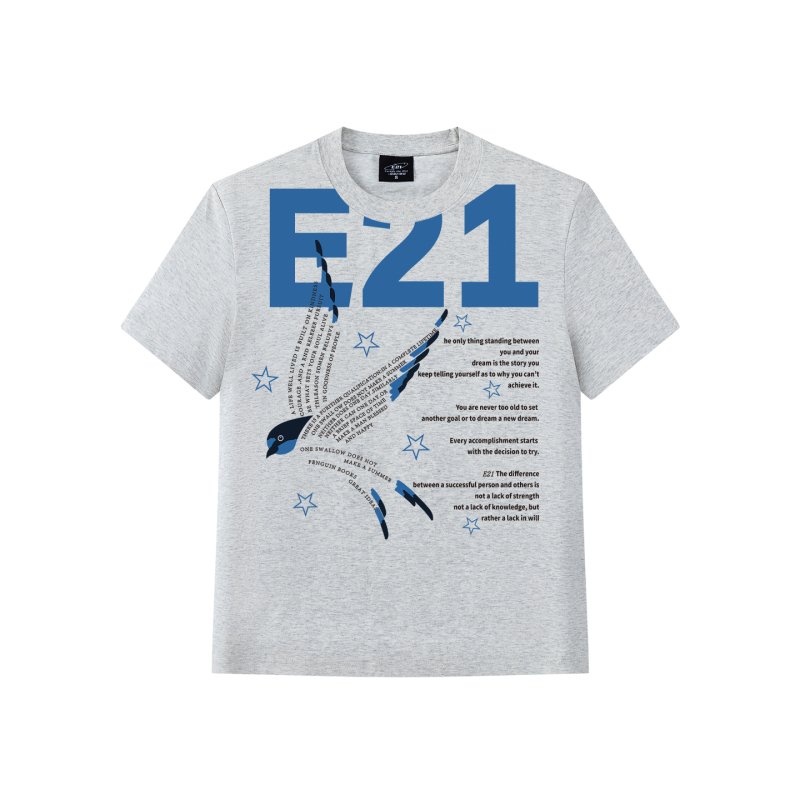 E21 American Graffiti Retro Street Style 2026 Summer New Regular Sleeve Round Neck Retro Style Printed Street Style