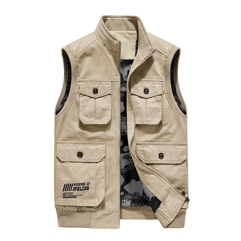 Middle aged autumn and winter outdoor multi-pocket men full cotton breathable waistcoat Shoulder Fishing Photojournalist Vest waistcoat