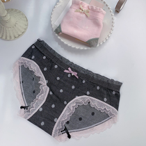 Milk Germination Wave Dot ~ Day Ensemble Teenage Girl Cute Mid-Waist Lace Butterfly Knot Antibacterial Bag Hip breathable Triangle Underpants