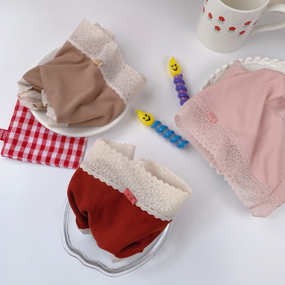 Rainbow Sugar ~ Day Series Cotton High Waist Pure Color Breathable Red High Spring Lace Antibacterial Girl Pure Cotton Stall Triangle Briefs