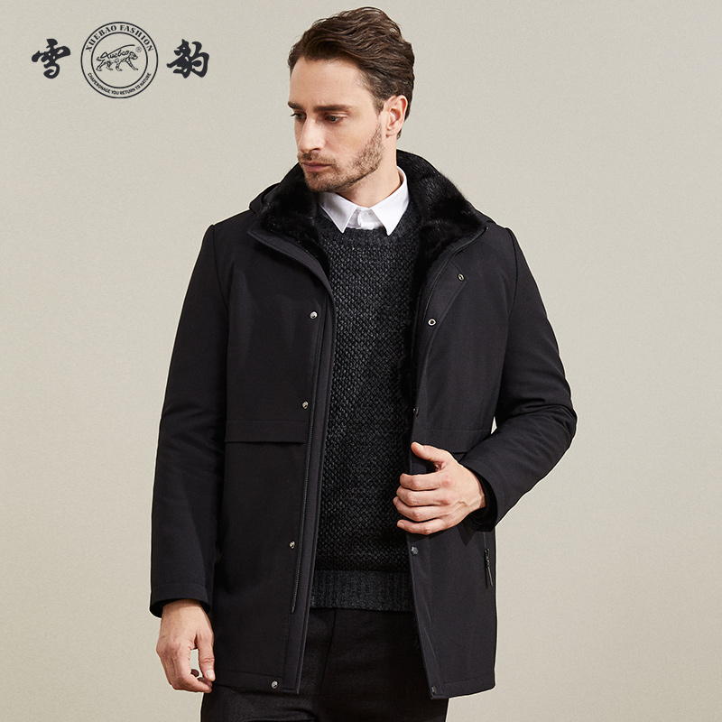 Snow leopard 2020 autumn winter new faction overcomes the male mid-length version of the water mink liner ferret wool collar to overcome the fur coat