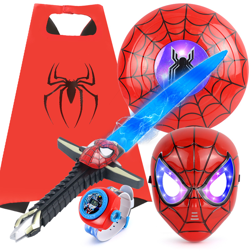 Spider Steel Man Children Toy Sword Boy Treasure Sword Shining Mask Shield Soldier Knife Sword Dance Performance Props