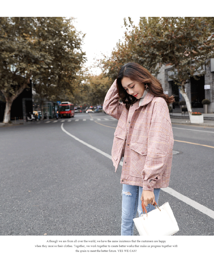 Áo len ngắn nữ 2018 mùa đông phiên bản mới của Hàn Quốc kẻ sọc retro kẻ sọc hoang dã tay áo dài nhỏ áo khoác blazer nữ hàn quốc