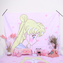 Sweet and cute cartoon beautiful girl hanging cloth photo props dormitory decoration hanging cloth bedroom background wall home hanging cloth