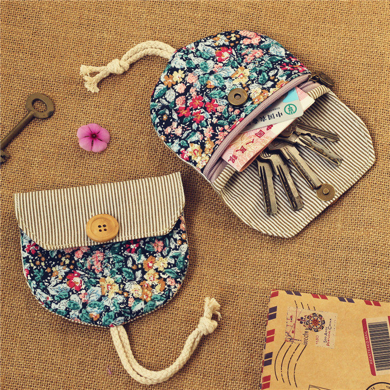 Cloth Art Cute Girls Large Capacity Car Key Bag Zero Money Key Bag Door Forbidden Card Bag Cashier Bag Cramp Rope Style