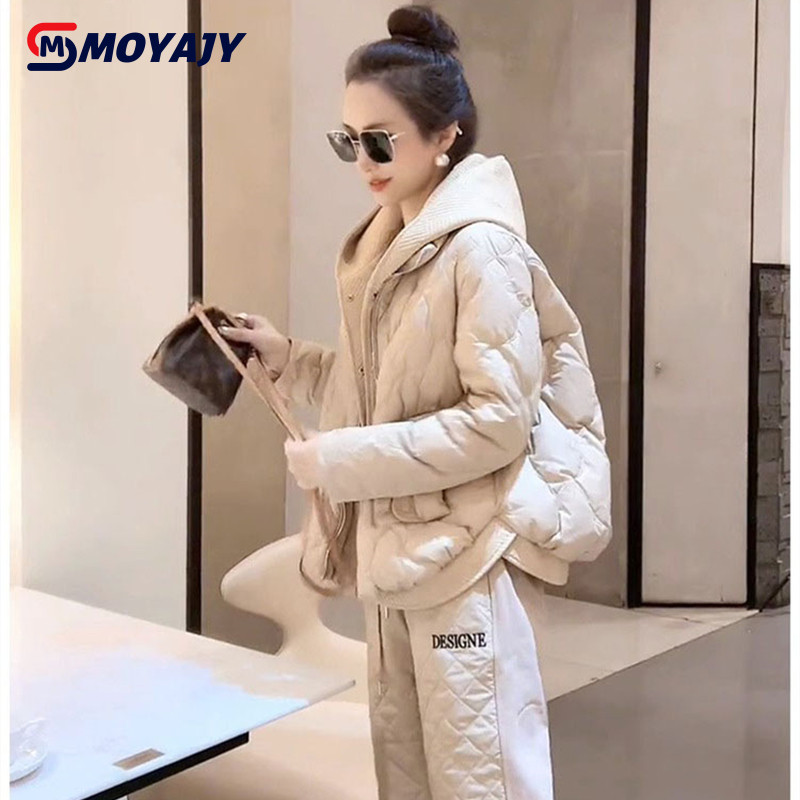 MOYAJY Brands Winter Ladies Casual Sports Suit New Fashion Senior Feel Light Slim and Hat Down Cotton Clothing-Taobao