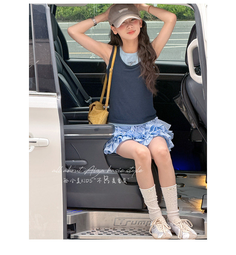 孙小美运动风叠穿女童无袖上衣套装2026夏装新款儿童背心两件套薄 — 35