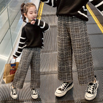 Wool girls wide leg pants thick wool pants 2020 new autumn and winter childrens style velvet pants big child