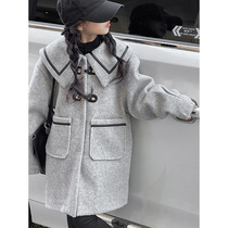 Woolen Coat Girls Winter Clothes Childrens Woolen Coat 2024 Autumn and Winter Western Style Big Children Mid-Length Padded and Thickened