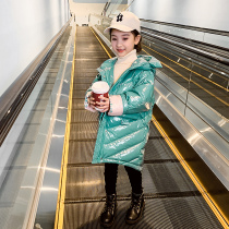 Leave-in bright surface over-the-knee girls down jacket winter 2020 new childrens medium-long Western style coat Korean version of the big child