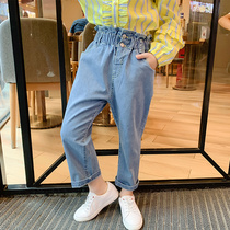 Girls pants spring 2021 new Korean trousers childrens jeans Girls middle and large childrens casual spring and autumn spring clothes