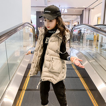 Girls  waistcoat autumn and winter thickened foreign style wear long down cotton horse clip Childrens waistcoat vest winter jacket