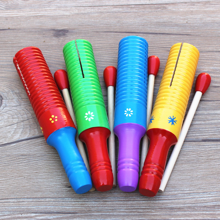 Wooden colored large number threaded single resounding cylinder kindergarten Children's Toy Olve percussion instrument gagou wood fish-Taobao