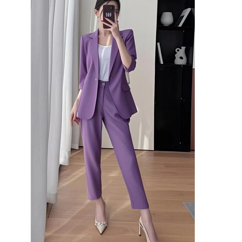 Women's Suit Set 2026 New Spring and Summer Thin Style 100kg Plus Size High-End Fashion Professional Two-Piece Set Women's Suit Set 2026 New Spring and Summer Thin Style 100kg Plus Size High-End Fashion Professional Two-Piece Set