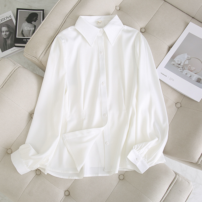 White Shirt 2026 Spring New Top 100kg Plus Size Women's Clothing for Chubby Women Satin Casual Professional Shirt