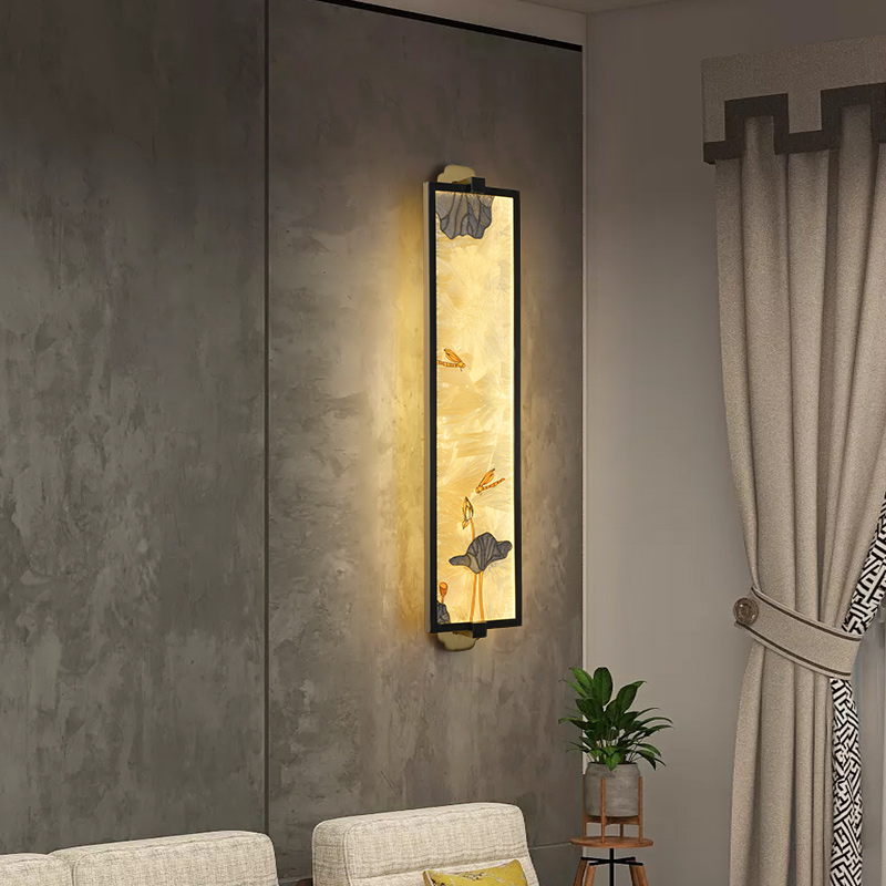 (Enamel Color) New Chinese-style living room wall lamp Chinese style all-copper living room background wall lamp aisle bedroom bedside lamp