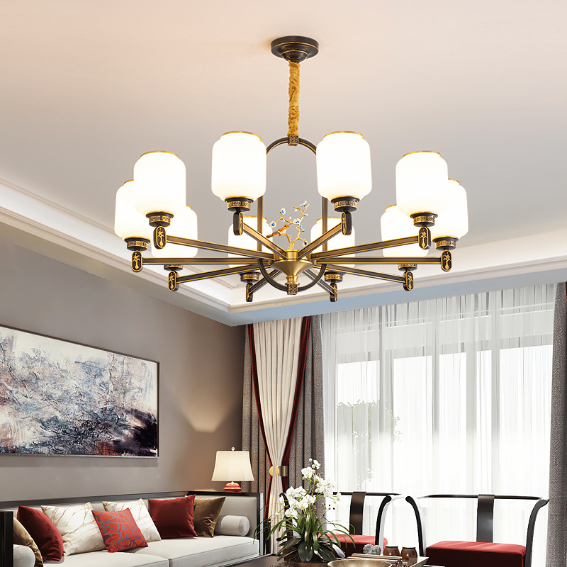 All copper new Chinese living room lamp simple modern Chinese atmosphere Zen chandelier light luxury Chinese style bedroom dining room lamp