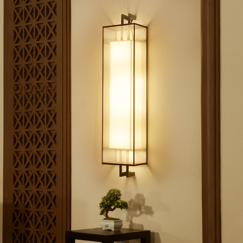 Wall lamp New Chinese style living room wall lamp Modern Chinese style Chinese style classical atmosphere bedroom bedside fabric wall lamp
